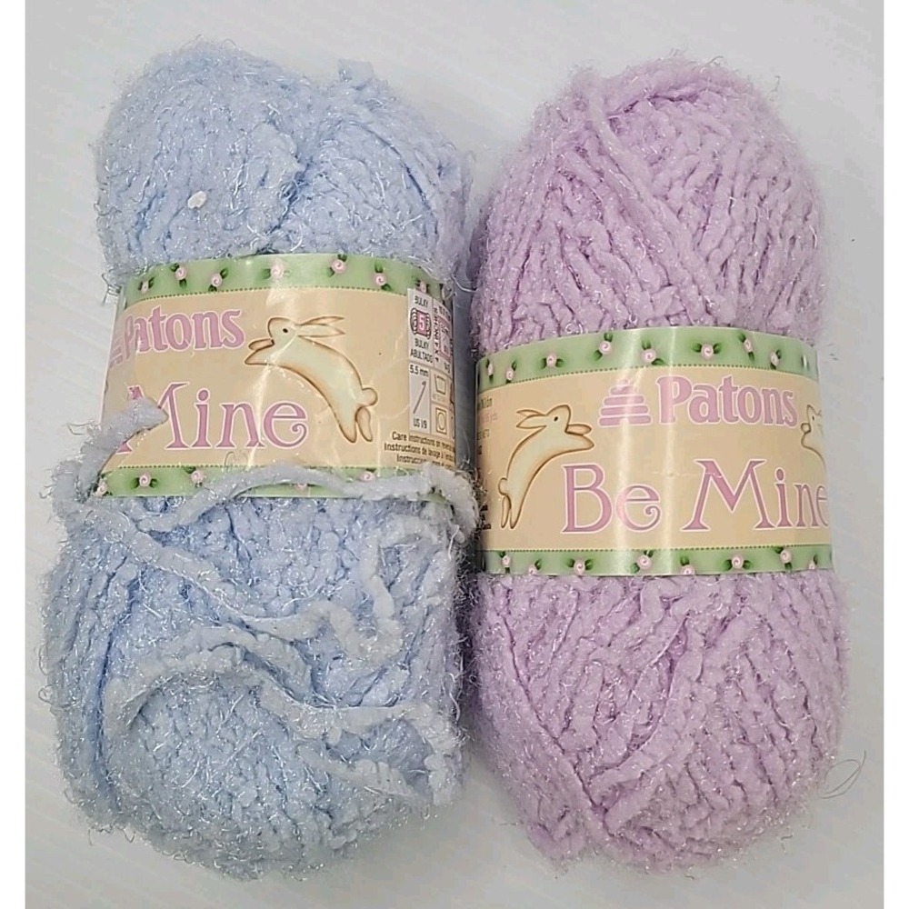 2 Patons‎ Be Mine Yarn Skeins Lovely Lilac 1.68 oz & Cuddly Blue 1.87 oz NEW